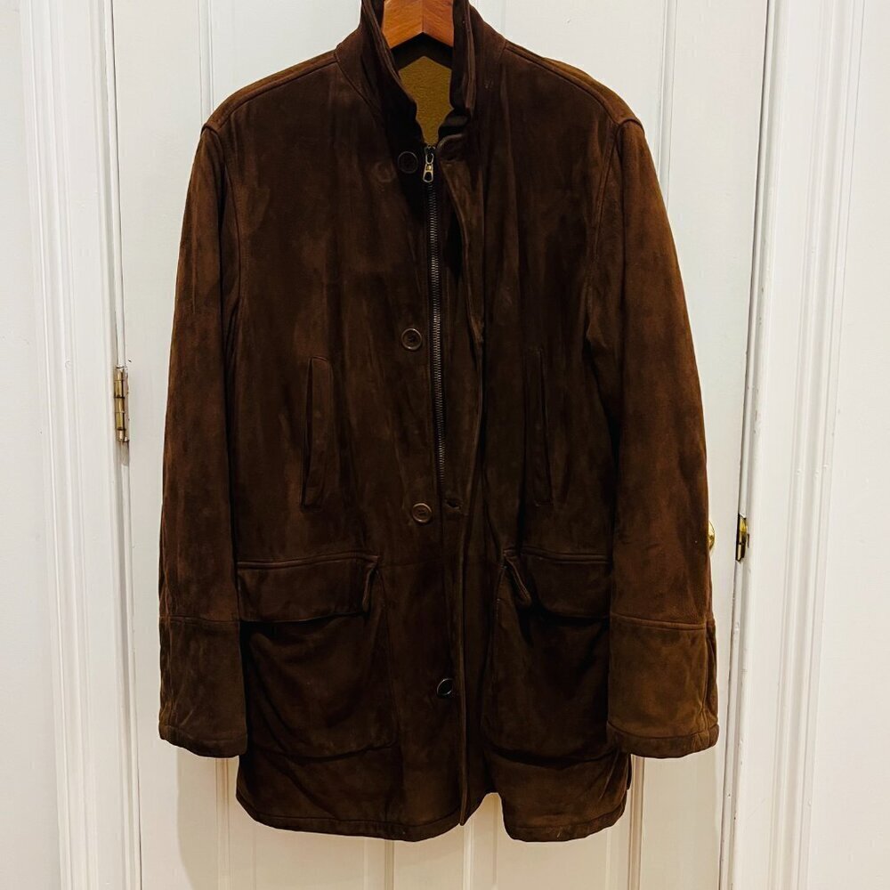 Enrico Mandelli Heavy Suede Leather Jacket Coat Size XL Made In Italy Cashmere